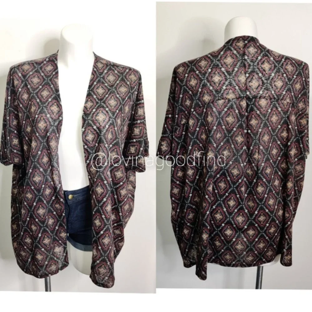 TORRID Black Red Diamond Kimono Cover-up EUC sz 2